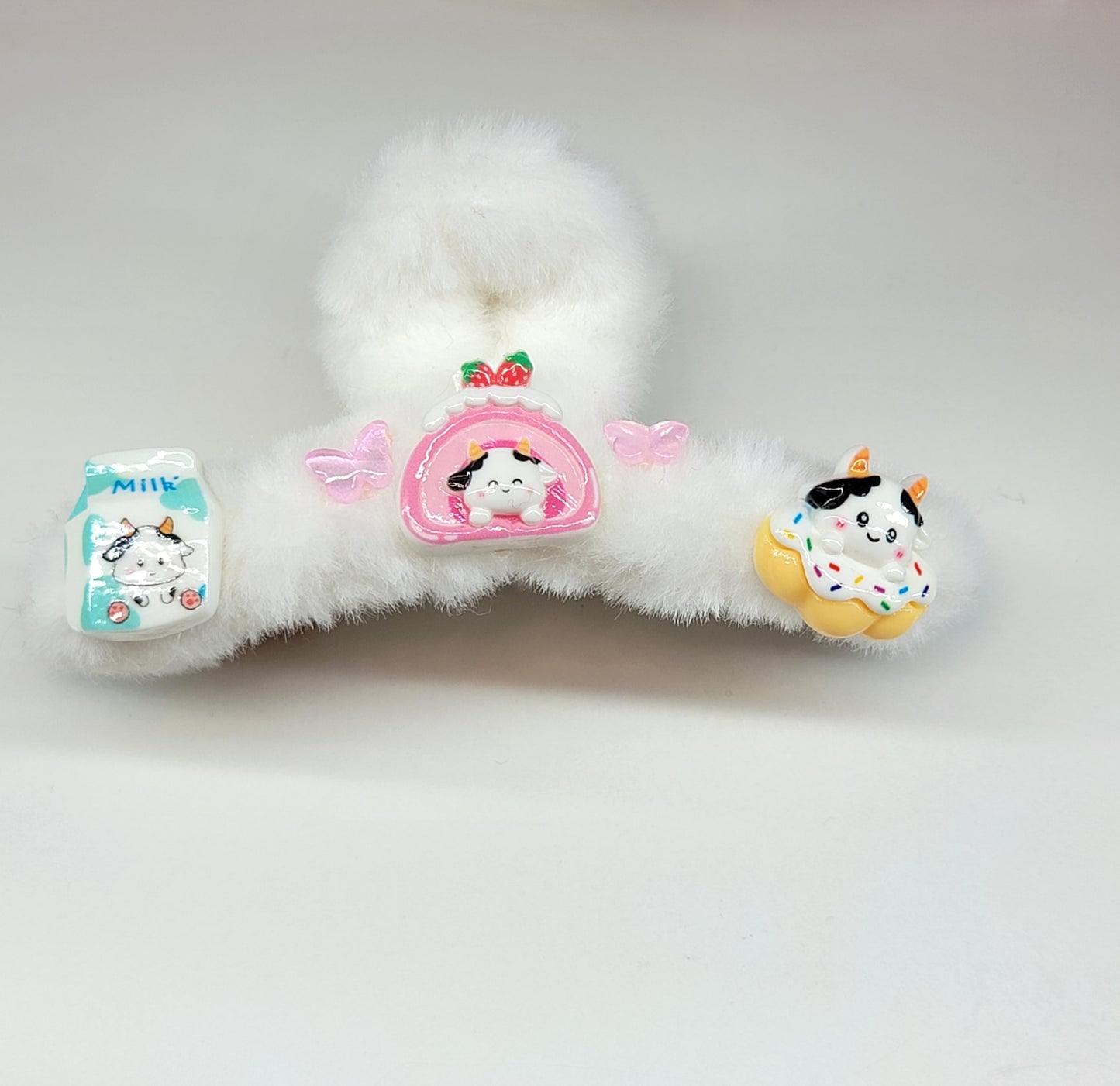 Cutie Cow Fuzzy White Hair Clip