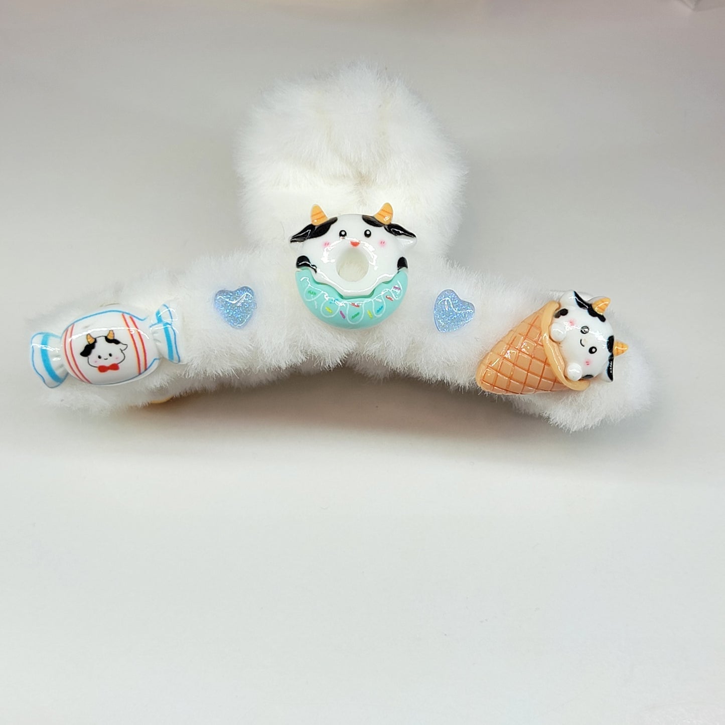 Cutie Cow Fuzzy White Hair Clip